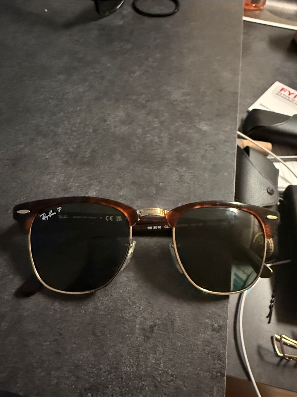Ray-Ban Tortoise & Gold Clubmaster Sunglasses with Dark Green Lenses